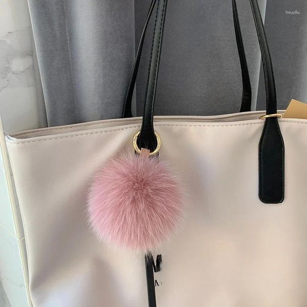 Porte-clés véritable sac de fourrure pendentif voiture porte-clés coréen mignon haute qualité en peluche boule porte-clés pour femmes bijoux