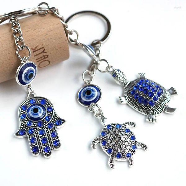 Porte-clés turc bleu mauvais œil porte-clés pendentif de voiture avec perles trèfle à quatre feuilles bonne chance maison porte-clés amulette