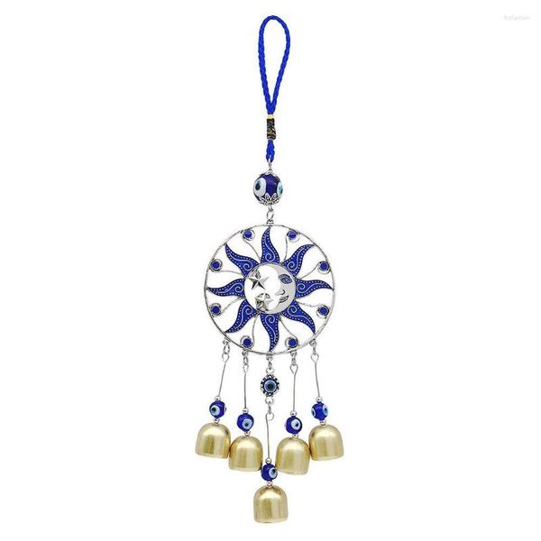 Porte-clés turc yeux bleus carillons éoliens tenture murale alliage soleil lune perles de verre meubles pour pendentif voiture vintage amulettes ornement de jardin