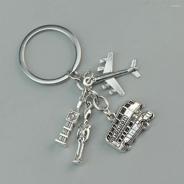 Keychains UK London Bus Tower Tower Soldat Aircraft Accessoires Alliages Keychain Clé Gift