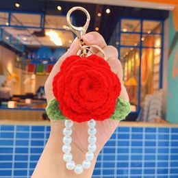 Keychains Bouquet Kniiting único para mujeres llaves llaves de flores tejidas de rosa