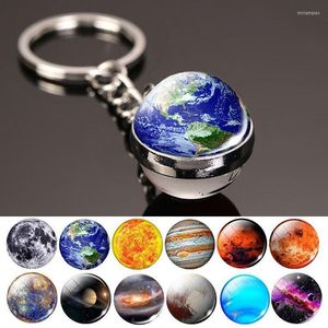 Porte-clés Univers Star Porte-clés Système solaire Pendentif en métal Galaxy Nébuleuse Terre Double face Chaîne de boule de verre DIY Porte-clés Accessoires Miri2