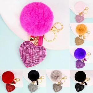 Porte-clés Saint Valentin Sac Cadeau Pendentif Porte-clés Strass Peluche Boule Coeur Chaîne Haute Qualité Dames Ornement Décoration