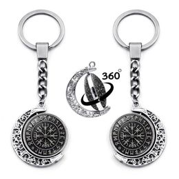 Keychains Vegvisir Viking Pirate Charms 360 graden geroteerde maan hanger kompas sleutelhanger sleutelhanger sleutelhouder voor sleutels MenkeyChains