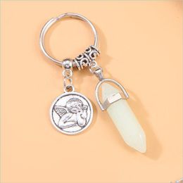 Keychains Venta Al Por Mayor Llaveros Hexagonal Punto de Piedra Cristal Colgante Ngel Encanto Granel Regalos Yoga Para Drop levering Dhmvu