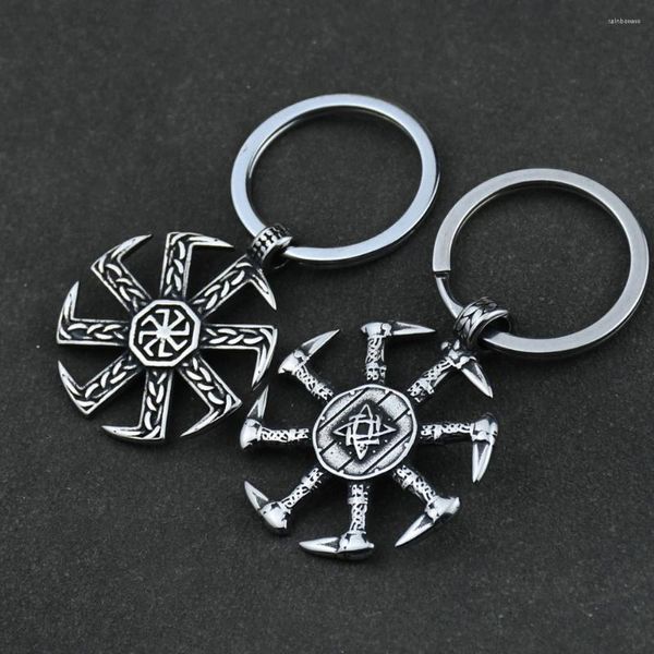 Llaveros Viking Kolovrat Nudo Llavero Nórdico Talismán Runas Colgante Eslavo Joyería Escandinava Hombres Punk Amuleto Regalo Gota