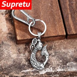 Porte-clés Viking Raven en acier inoxydable Porte-clés Hommes Femmes Odin Crow Eagle Pendentif Norse Rune Amulette Rétro Bijoux Scandinaves Couple Cadeau