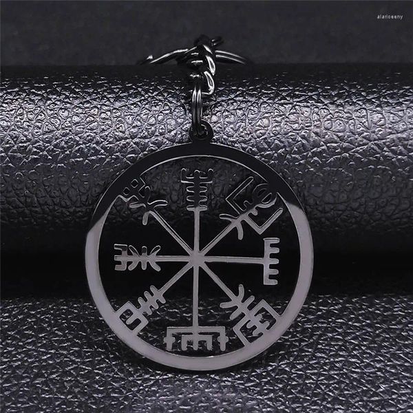 Llaveros Viking Vegvisir Brújula Collar Hombres Acero inoxidable Runas nórdicas Odin Llaveros Celtas Joyería étnica Llavero Hombre K3048S05