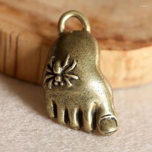 Porte-clés Vintage en laiton porte-clés pur cuivre contenté Bouddha pied petit pendentif voiture