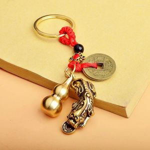 Porte-clés Vintage en laiton Pixiu Gourd pendentif porte-clés porte-bonheur anneaux de voiture cadeau bijoux