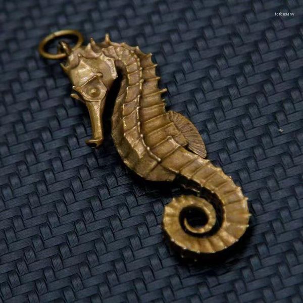 Porte-clés Vintage en laiton Seahorse Statue porte-clés pendentif mode voiture anneau sac suspendu exquis artisanat accessoires