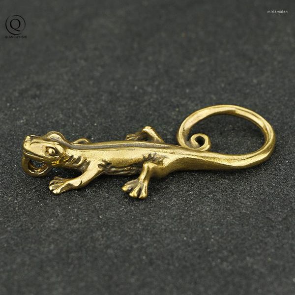 Porte-clés Vintage Cuivre Gecko Petits Ornements Antique Feng Shui En Laiton Insectes Figurines Décoration De Bureau Porte-clés Pendentif Cadeaux