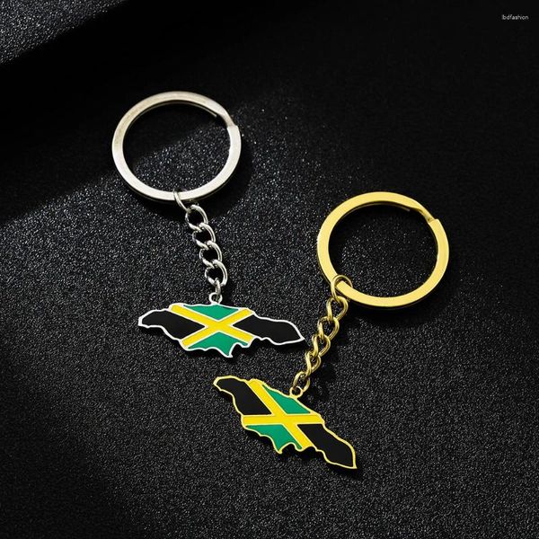 Llaveros Vintage Jamaica Mapa Bandera Estilo étnico Llavero de acero inoxidable para hombres Mujeres Regalo Llavero Accesorio Anillo Joyería