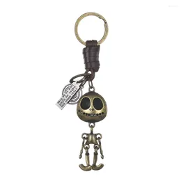 Porte-clés Vintage bijoux Halloween crâne squelette pendentif peau de vache porte-clés personnalisé tissage créatif