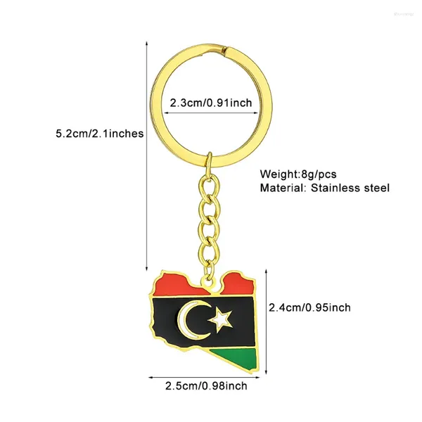 Keychains Vintage Mapa libio Flag Estilo étnico Keychain de acero inoxidable para hombres Mujeres Regalo Key Chain accesorio Joyería
