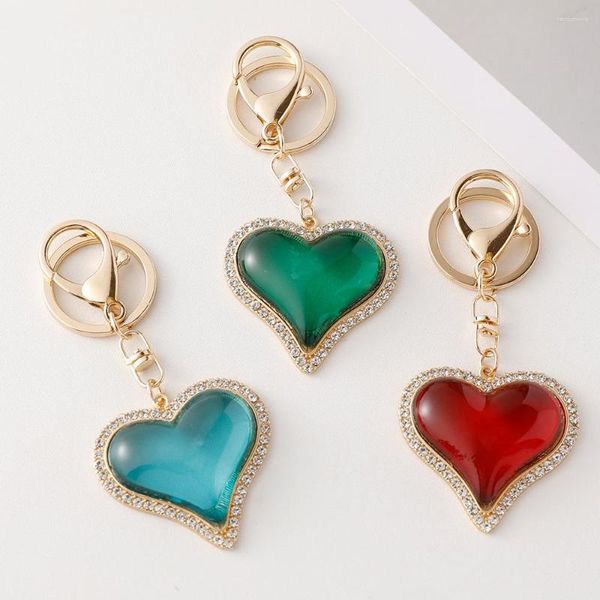 Porte-clés Vintage strass cristal forme de coeur rouge bleu vert porte-clés amour porte-clés porte-anneau pendentif porte-clés