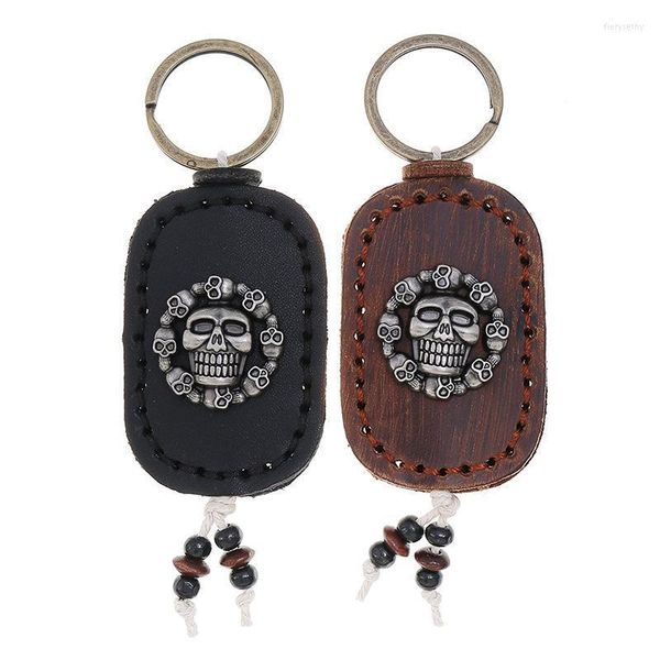 Porte-clés Vintage bijoux à la mode couture cuir multi-crâne pendentif hommes voiture porte-clés sac à dos charme Punk accessoires cadeaux porte-clés