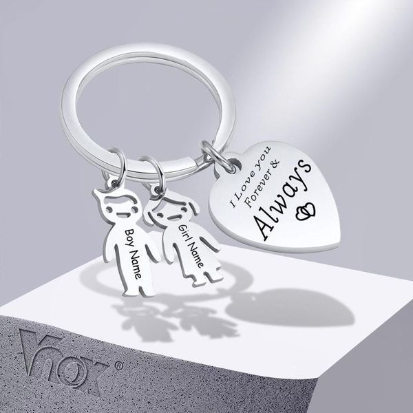 Llaveros Vnox Free Custom Heart Family Love para mujeres Hombres Joyería Anti Alergia Acero inoxidable Niños Niñas Charm Llavero Regalos