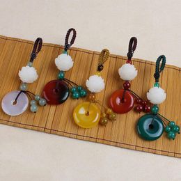 Keychains Weiyu Natuurlijke agates Stone Round Round Handmade Handgemaakte Barued Lotus Key Ring Holder voor vrouwelijke autobassen accessoires