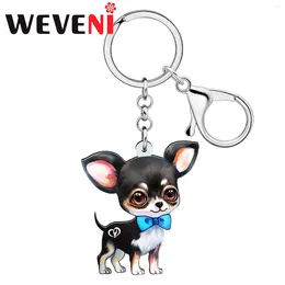 Porte-clés weveni acrylique mignon noir chihuahua chien porte-clés charme sac de voiture anneau bijoux cadeaux pour femmes filles enfants
