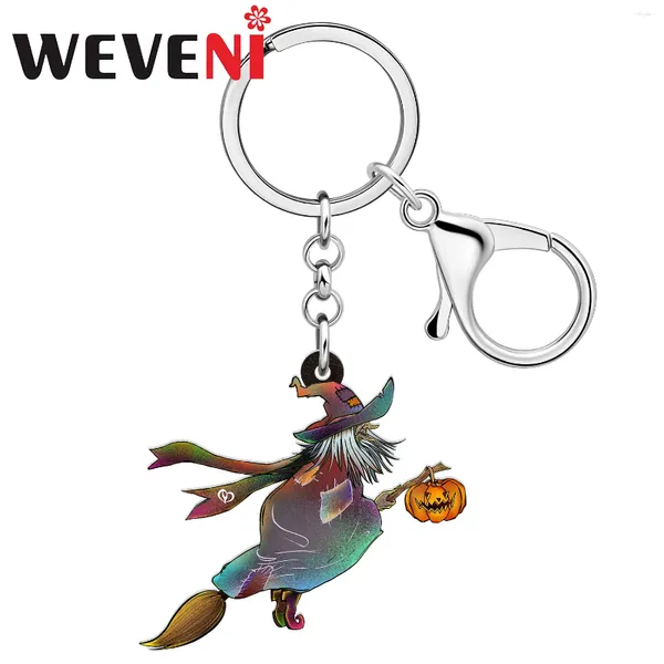 Porte-clés weveni acrylique drôle volant sorcière Halloween porte-clés anneau pour femmes enfants portefeuille sac charme cadeaux