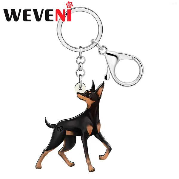 Llaveros WEVENI Acrílico Caballero Dobermann Perro Cachorro Llavero Monedero Anillo de Coche Regalos Accesorios para Mujeres Niños Adolescentes