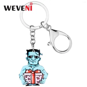 Porte-clés Weveni Acrylique Halloween Horrifiant Zombie Boîte légère Porte-clés Bijoux pour femmes Hommes Mode Cadeau Portefeuille Accessoire