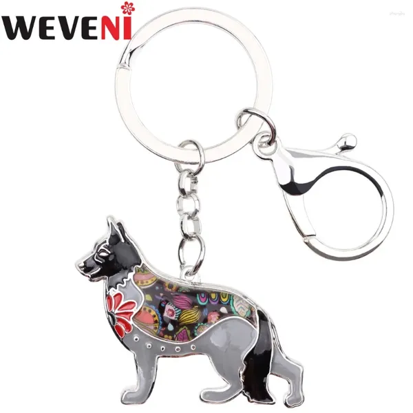 Keychains weveni metal noir allemand berger chien clés de la chaîne clés sac de pendentif charme animal émail homme porte-voiture
