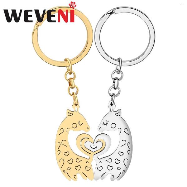 Llaveros Weveni Acero inoxidable 2 uds oro plateado dulce corazón jirafa llaveros animales llavero decoraciones para amantes