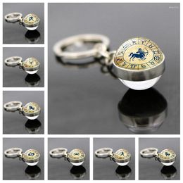 Porte-clés WG 1 pc 12 Constellations Cabochon Double Face Boule De Verre Porte-clés Temps Gemme Pendentif Bijoux