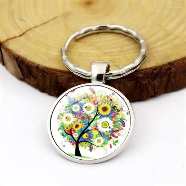 Llaveros WG 1 unid colorido árbol de la vida tiempo cabujón llavero llavero colgante metal bola de cristal joyería para mujeres amistad