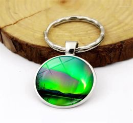 Llaveros WG 1 unid Northern Lights Aurora Time Llavero de piedras preciosas Llaveros Colgante Metal Cabochon Llavero Accesorios creativos Gift17129845