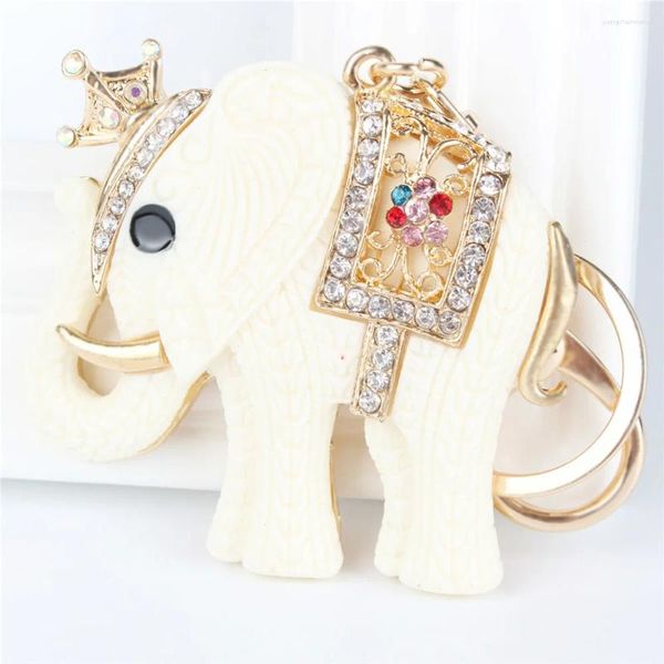 Llaveros Corona blanca Elefante Colgante Encanto Rhinestone Cristal Monedero Bolsa Llavero Llavero Accesorios Boda Fiesta Amante Regalo