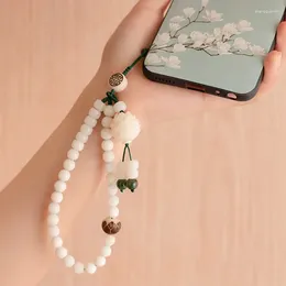 Porte-clés Blanc Jade Bodhi Chaîne de téléphone portable fabriquée à la main Poignet court Chinois Vent Tressé Pendentif Hommes Femmes Suspendus Accessoires Lanière