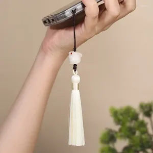 Keychains White Jade Bodhi racine Chaîne de téléphone mobile Sac de trèfle suspendu accessoires de gland