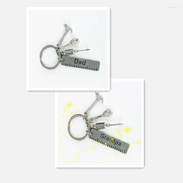 Porte-clés en gros 10 porte-clés en acier inoxydable lettrage pendentif carré grand-père papa combinaison d'outils