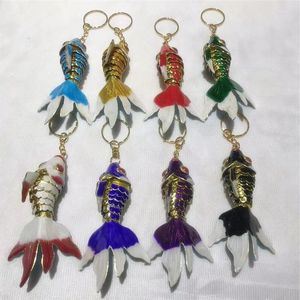 Porte-clés en gros 10 pièces chine pékin en vedette artisanat cloisonné poisson rouge pendentif ornement de noël