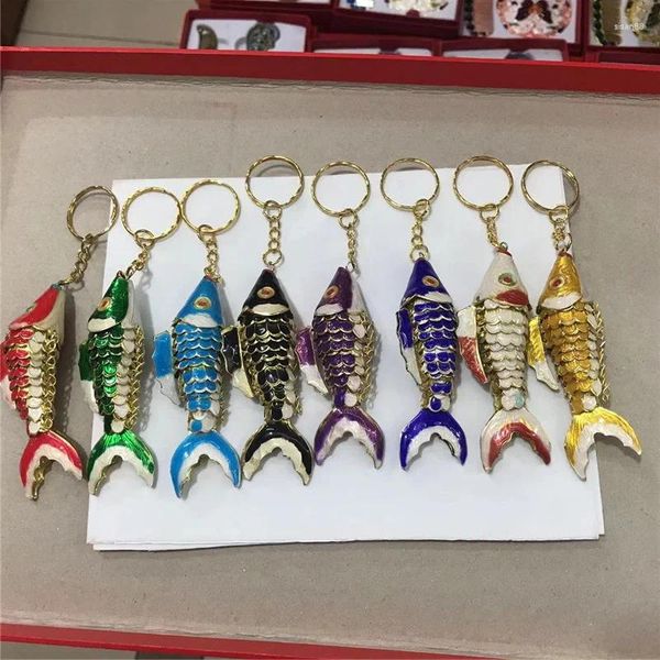 Llaveros Venta al por mayor 10PCS China Beijing Destacado Craft Cloisonne Goldfish Colgante Adorno de Navidad Joyería