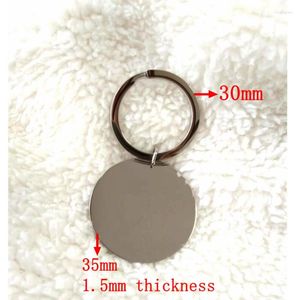 Porte-clés en gros 10pcs / lot 35mm rond blanc miroir poli porte-clés en acier inoxydable pour bricolage logo personnalisé nom femme homme