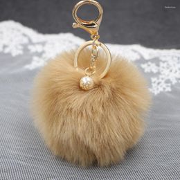 Keychains Groothandel 8 cm Pom Poms met Pearl Fluffy Pompoms Keychain Faux Fur Beyring voor meisjes Women Fred22