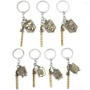 Keychains Wholesale Anime Attack on Titan Keychain ketting Wings of Freedom Alloy Key Chain Ring Eren Mikasa voor mannen Cosplay