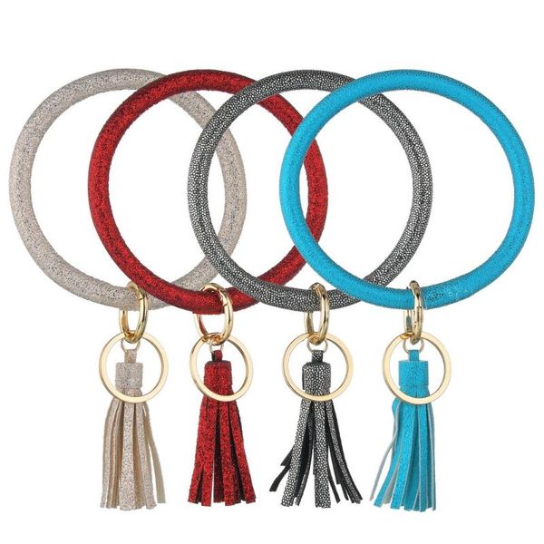 Porte-clés en gros PU cuir gland grand O cercle porte-clés femmes bracelet porte-clés anneau dragonne