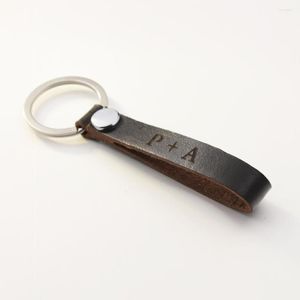 Porte-clés en gros en cuir véritable porte-clés personnalisé couple initial graver porte-clés rustique cadeau personnalisé