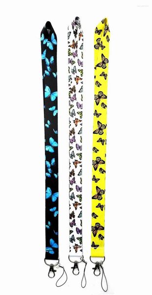 Porte-clés en gros 30 pièces / lot de haute qualité mode papillon mignon anime sangle de téléphone portable porte-carte d'identité lanière pour clés