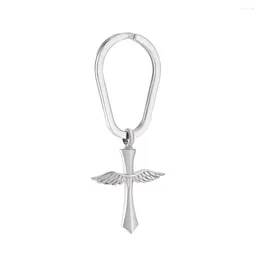 Sleutelhangers Wing Cross Crematie Sleutelhanger Urn Hanger Roestvrij Staal Voor Mens/Huisdier As Gift Memorial Sieraden