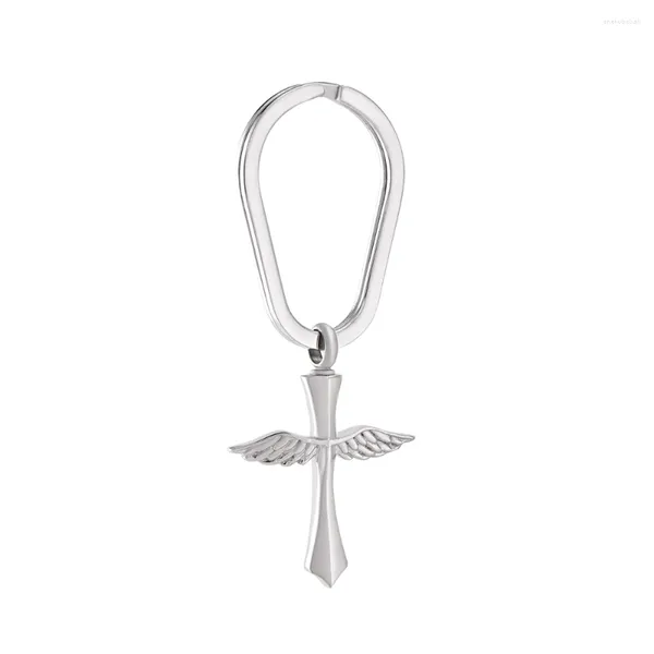 Porte-clés aile croix crémation porte-clés urne pendentif en acier inoxydable pour cendres humaines/animaux de compagnie cadeau bijoux commémoratifs