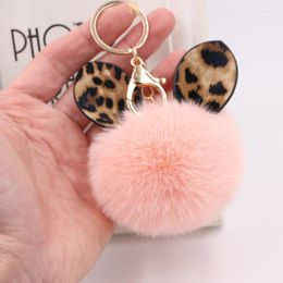 Keychains Winter Explosies Leopard Bow Plush Keychain Creative Pom Keyrings Fur Ball Bag Hanger Pompom Key Chain Women FemaleKeyChains EME EME