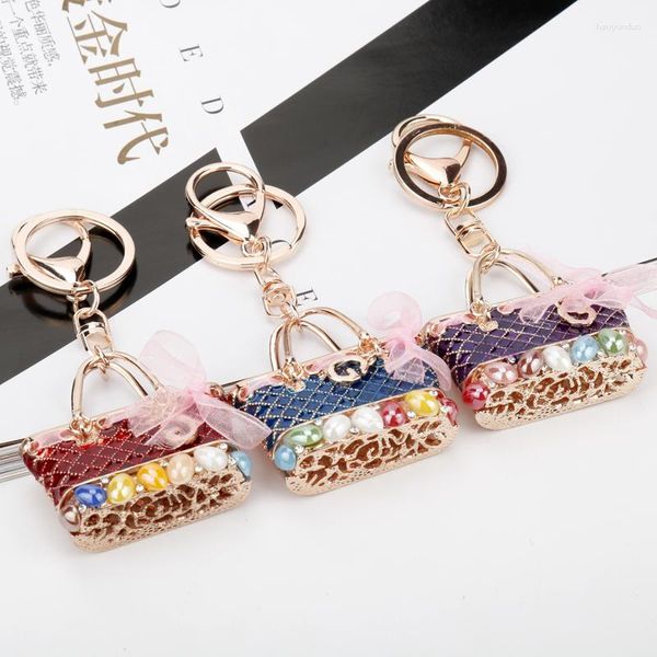 Porte-clés femmes porte-clés mignon sac à main en forme de pendentif porte-clés cristal ruban porte-clés voiture porte-clés pour femme