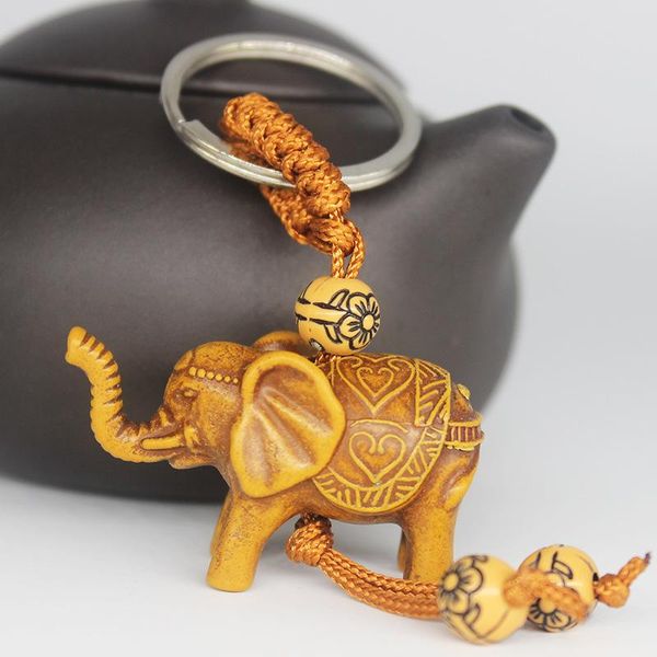Porte-clés femmes hommes chanceux en bois éléphant sculpture pendentif porte-clés Religion chaîne porte-clés porte-clés bijoux en gros mignon Llavero