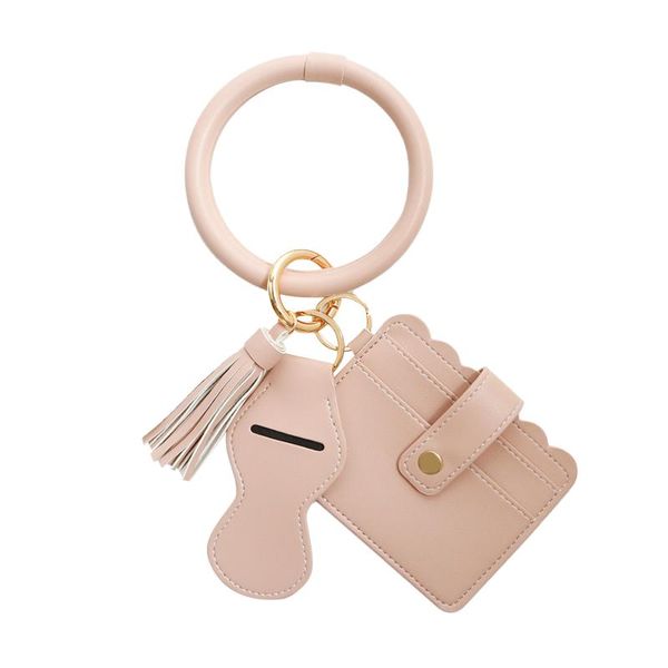 Llaveros Mujeres Portable Circle Wristlet Correa para la muñeca Pulsera ID Lápiz labial Bolsa Llavero Anillo duradero Extraíble Moda Simple Titular de la tarjeta